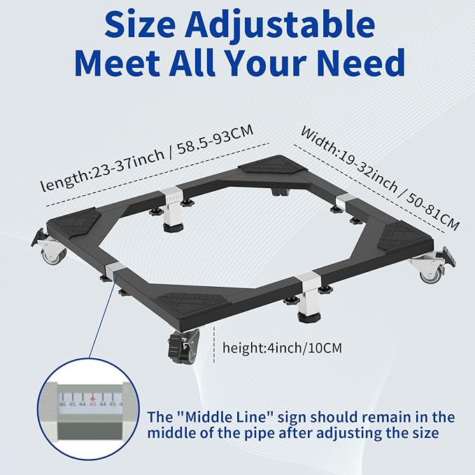 Heavy Duty All Steel Fridge Stand Mobile Base with Wheels Adjustable Washing Machine Stand Multi-Functional Base Furniture Dolly for Refrigerator Washer and Dryer（Black/Large）