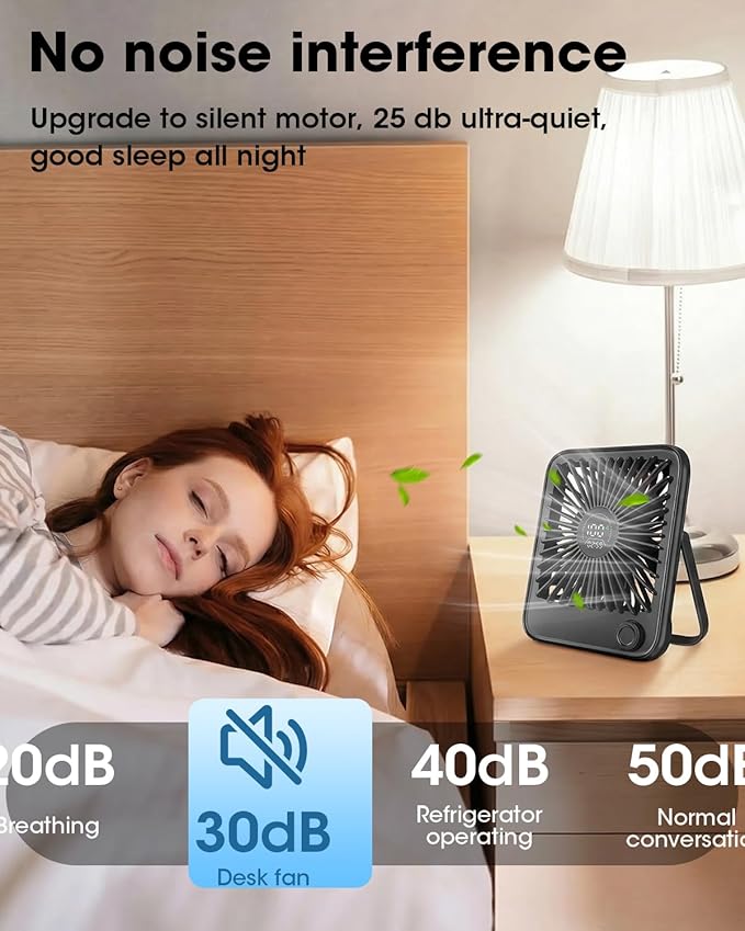 Ouddy Mode 2 Pack Small Desk Fan, Rechargeable Quiet Portable Travel Fan with 100 Wind Speeds Digital Display Black Personal Fans for Office Bedroom Home Outdoor