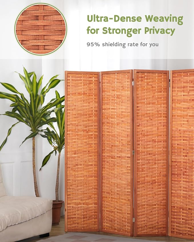 JOSTYLE 6ft Folding Privacy Screens 6-Panel Freestanding Room Dividers, Reddish Brown, 70.9" H x 119" W