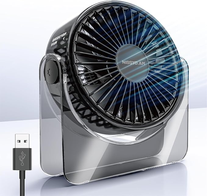 USB Desk Fan, 6Inch Portable Table Fan, 3 Speeds Quiet Powerful Cooling,Personal Mini Small Fan with Adjustable Tilt for Desk Bedroom Home Office Car Table Travel, No Battery, Black