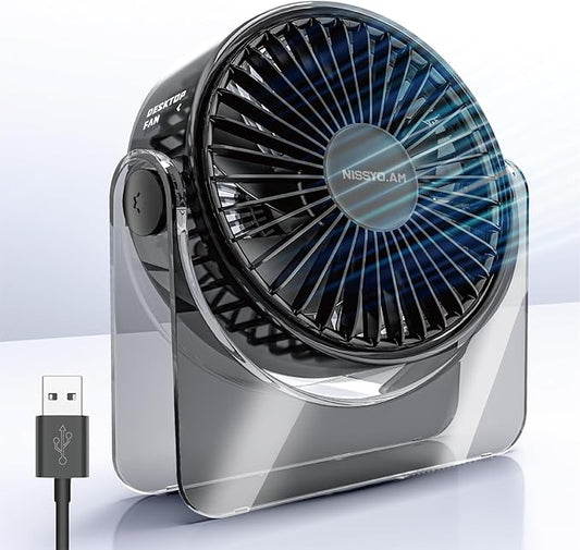USB Desk Fan, 6Inch Portable Table Fan, 3 Speeds Quiet Powerful Cooling,Personal Mini Small Fan with Adjustable Tilt for Desk Bedroom Home Office Car Table Travel, No Battery, Black