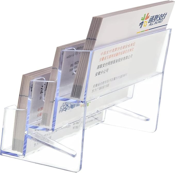 TecUnite 4 Pieces Business Card Holder for Desk 3 Tiers Clear Acrylic Stand for Business Card Organizer Storage Holder Display for Office and Company, 180 Cards Capacity