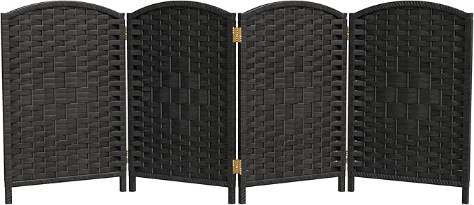Red Lantern 2 ft. Short Diamond Weave Fiber Folding Screen - Black - 4 Panel