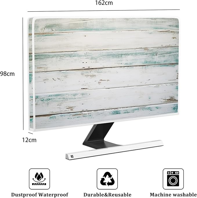 Waterproof Television Covers 70 Inch Anti-Static Anti-Scratch Protective Sleeve Compatible with PC Desktop and TV LCD LED Dust Cover for TV，Vintage Gray Wooden Board