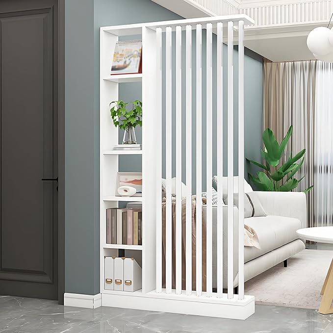 Room Divider with Shelves, Entrance Hall Partition Screen Column Floor to Ceiling - Freestanding Room Divider with Storage Shelf, Freestanding Decor for Bedroom (A White + White, 47.2in / 120cm)