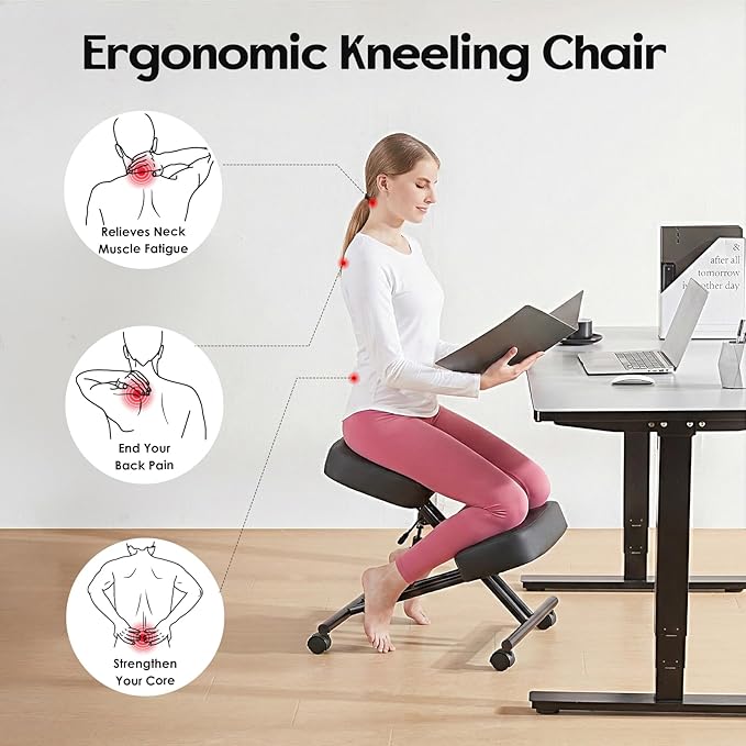 Kneeling Chairs PU Leather Ergonomic Home Office Chair Adjustable Height Seat Rolling Wheels Comfort Thick Cushion Work Stool Improve Posture Chairs