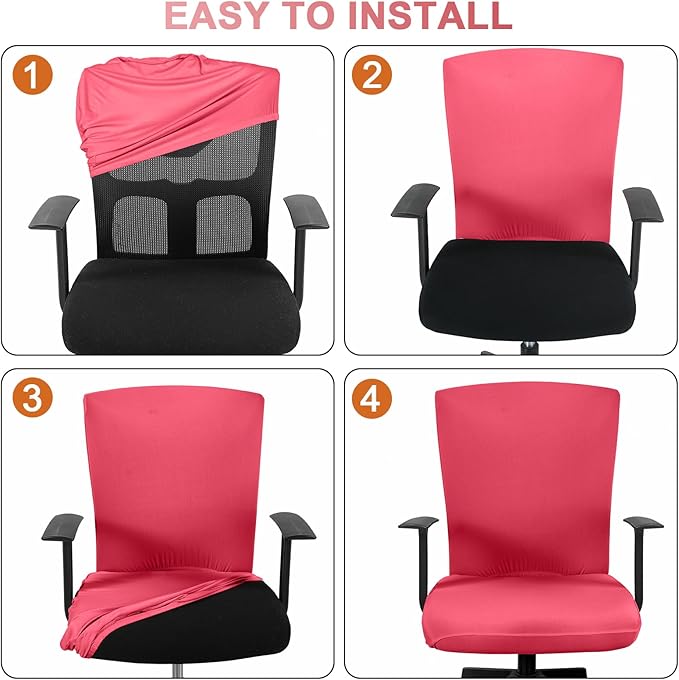 Tallew 4 Pcs Office Chair Covers Set Computer Universal Protective Stretchable Chair Seat Covers Desk Armrest Cover Pads Office Cushion Backrest for Rotating(Regular,Rose Red)