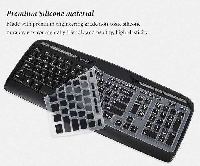 Keyboard Cover Skin Protector for Logitech MK320, YR002, Y-R0009, MK335, MK300, K330 - Part 316G115 Wireless Desktop Accessories,Silicone Keyboard Protective Skin-Black