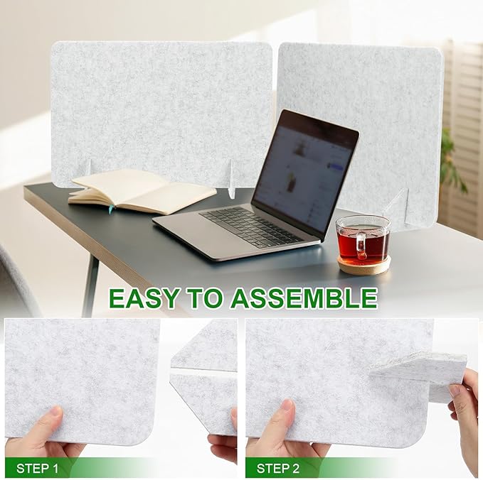 PATIKIL Desk Dividers 24" x 24", 4 Pack Desk Privacy Panel Freestanding Noise Reducing Partition Acoustic Panel with 2Pcs Support Feet for Testing Office Home Library, Pure White Style A