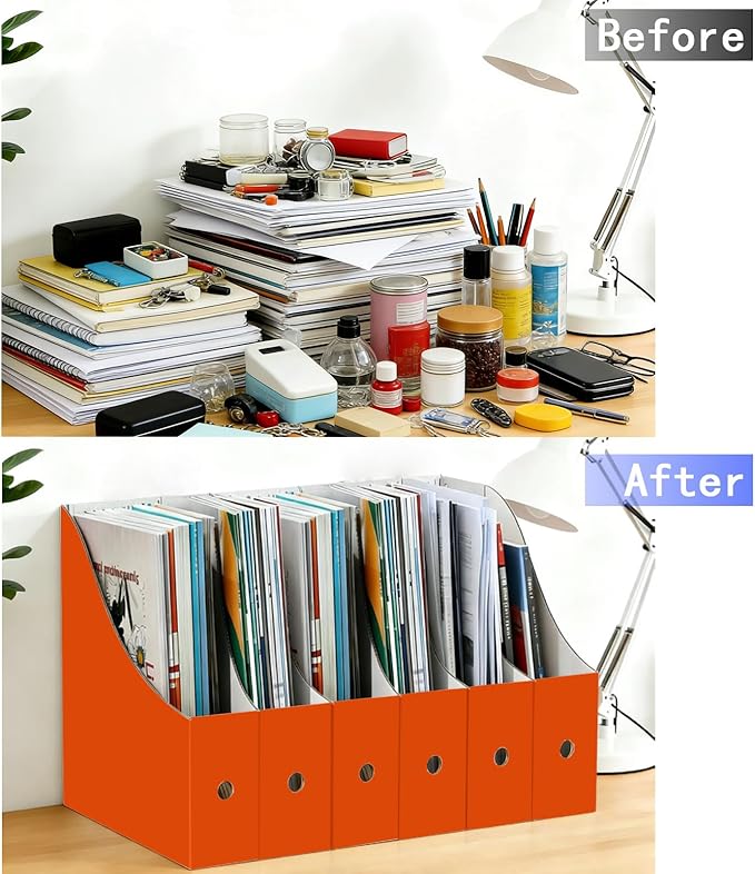Limitliho Cardboard Magazine File Holder, Sturdy Book Bins for Classroom, Vertical File Folder Organizer, 10.6'' 10.2'' 3.5'' Inch Magazine Rack (Orange-Red, 24 Pack)