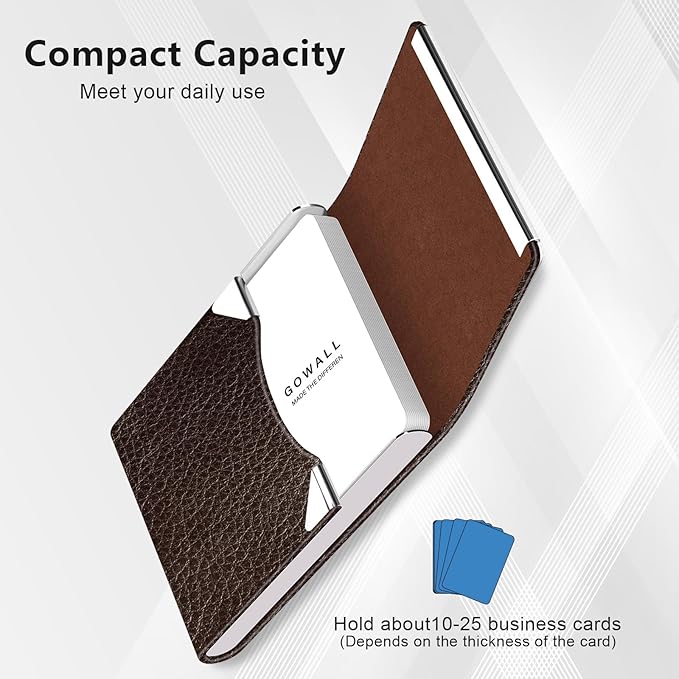 Business Card Holder with Magnetic Closure, Slim Metal PU Business Card Case for Men Women, 3.7 x 2.3 inches RFID Blocking Credit Cards Holder for Pocket or Bag Storage, Coffee