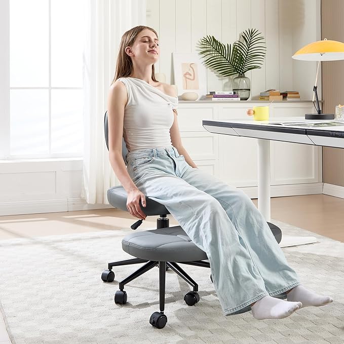 Criss Cross Chair Armless Office Chair for Cross Legged Sitting, 300lb Heavy Duty Ergonomic Desk Chair for ADHD, Adjustable Meditation Yoga Kneeling Chair with Brake Wheels for Home Office (Grey)