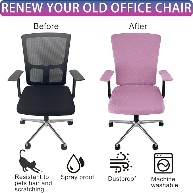 4 Pcs Office Chair Cover Set with 4 Extra Elastic Straps Universal Protective Office Chair Covers Stretchable Desk Chair Cover Office Armrest Cushion Backrest for Rotating Chair (Purple)