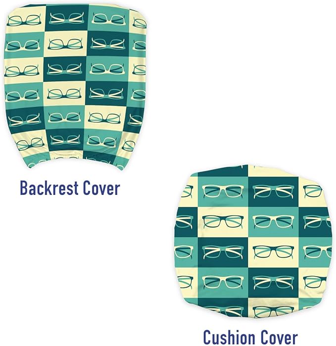 Ambesonne Indie Office Chair Slipcover, Pattern with Eyeglasses in Vintage Style Hipster Cool Design Modern, Protective Stretch Decorative Fabric Cover, Standard Size, Green Blue