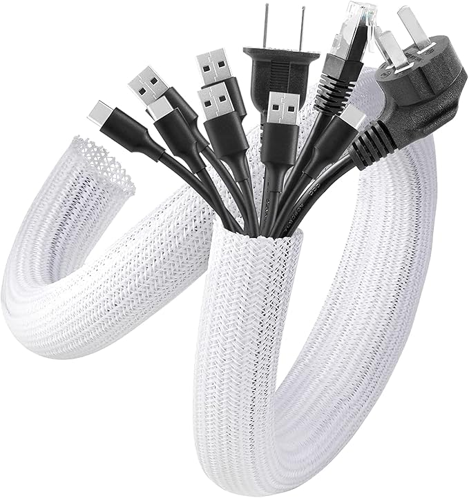 AGPTEK Cable Sleeve, 20ft - 4/5 inch Cable Management Desk Cord Cover Organizer Wire Hider for Home Office Computer TV Wire Loom Tubing Pet Proof Cord Protector from Cat Dog Chewing, White