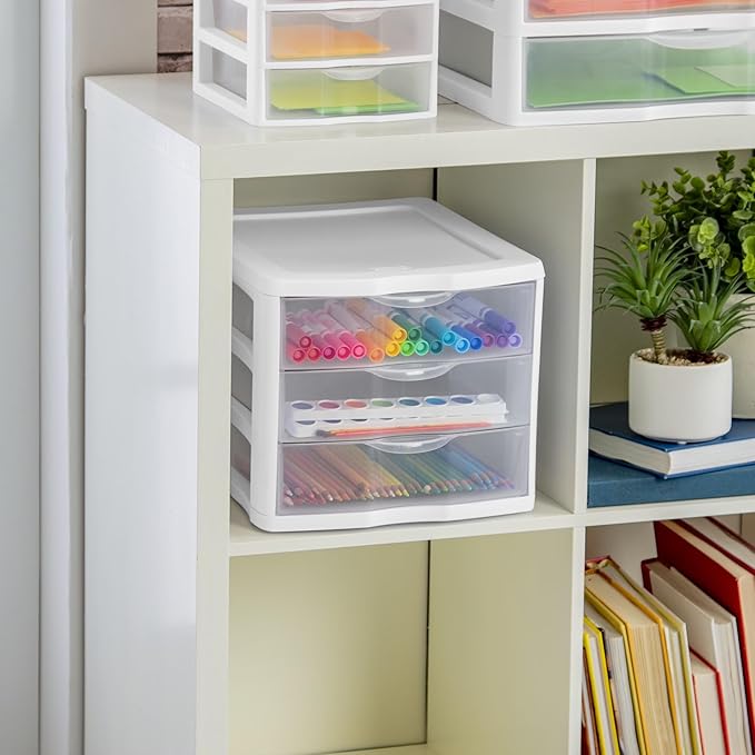 3 Drawer Storage Unit, Clear Plastic Countertop Drawers for Home Office Desk, Stackable Desktop Organizer for Crafts Jewelry Office Supplies, BPA-Free, White