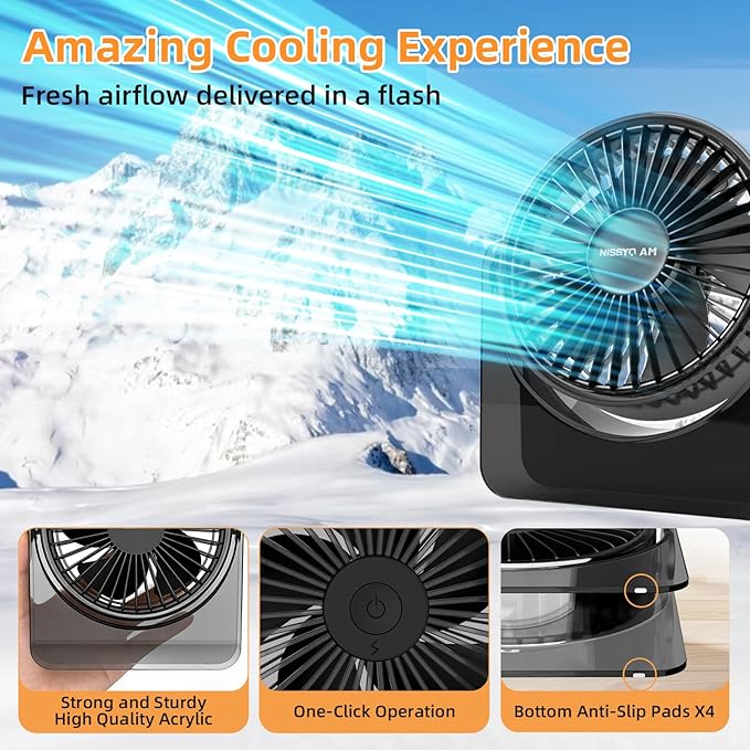 USB Desk Fan, 6Inch Portable Table Fan, 3 Speeds Quiet Powerful Cooling,Personal Mini Small Fan with Adjustable Tilt for Desk Bedroom Home Office Car Table Travel, No Battery, Black