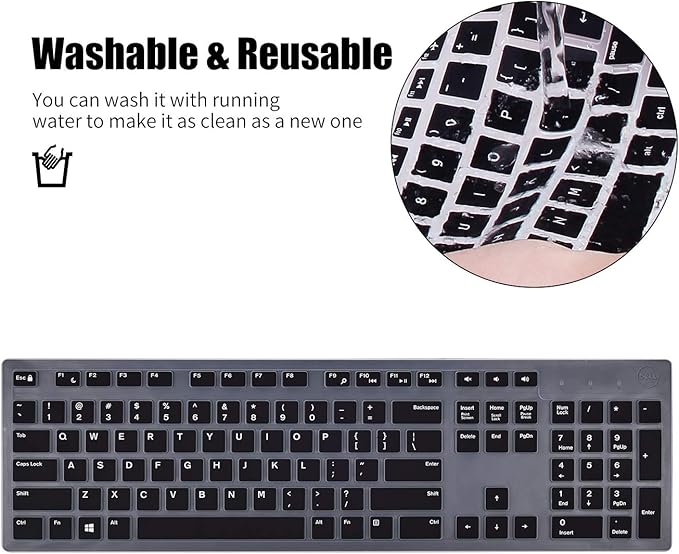 Keyboard Cover Skins Compatible with Dell KM636 KB216 Wired Keyboard & Dell Optiplex 5250 3050 3240 5460 7450 7050 & Dell Inspiron AIO 3475/3670/3477 All-in one Desktop(Black)