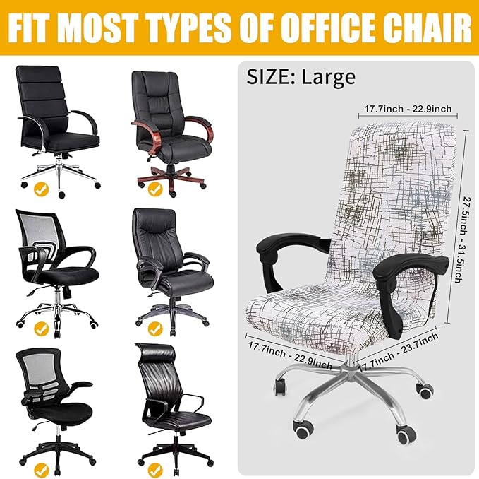 Smiry Stretch Printed Office Computer Chair Covers, Universal Desk Rotating Chair Slipcovers Removable Washable, Soft Fit Anti-Dust Spandex Protector Cover with Zipper, Brown and White