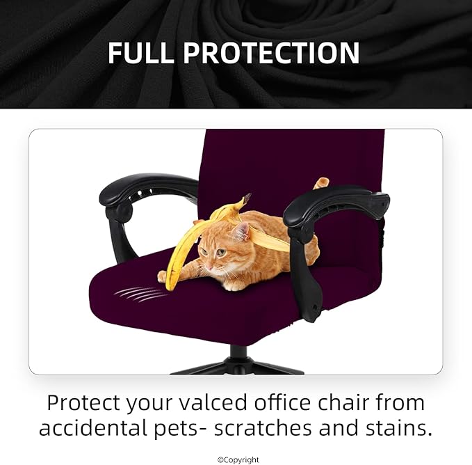 Stretch Computer Office Chair Cover with Durable Zipper - Universal Washable Removable Spandex Rotating Boss Chair Slipcovers - Anti-dust Soft Desk Chair Seat Protector for Dogs, Cats, Pets (Plum)