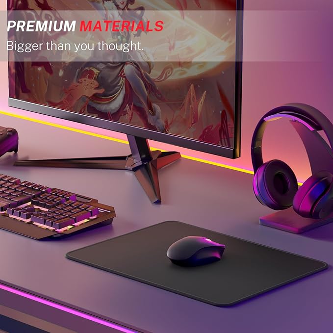 MROCO Large Gaming Mouse Pad [50% Larger] with Non-Slip Rubber Base, Premium-Textured Waterproof Surface, Stitched Edges, Computer & Gaming Mouse Mat for Laptop, Office & Home, 14 x 11 in, Black