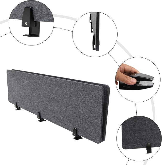 Desk Divider,Modern Stand Up Desk Store ReFocus Raw Clamp-On Acoustic Desk Divider Mounted Privacy Panel,Sound Blocking Desk Divider,Desktop Mounting (60inx16in)
