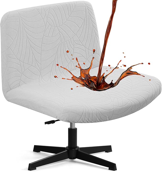 Fuloon Criss Cross Chair Cover, Waterproof, Stretchable, Solid Jacquard, Suited for Armless/Office/Desk/Mid Back Wide Seat/Computer/Task/Vanity/Accent Chair (Leaves -Shaped Jacquard, Light Grey)