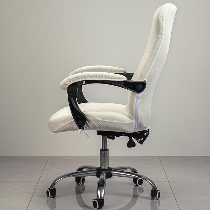Melaluxe Office Chair Cover with Armrest Covers， Universal Stretch Desk Chair Cover, Computer Chair Slipcovers (Size: L) - Cream