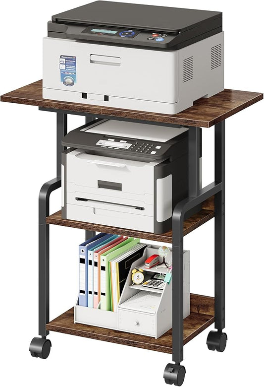CHOEZON 23.6-in Printer Stand with Storage, 3-Tier Printer Table for Home Office, Printer Cart Under Desk Storage, Suitable for Study, Kitchen, Living Room, Rustic Brown and Black TPS02BF