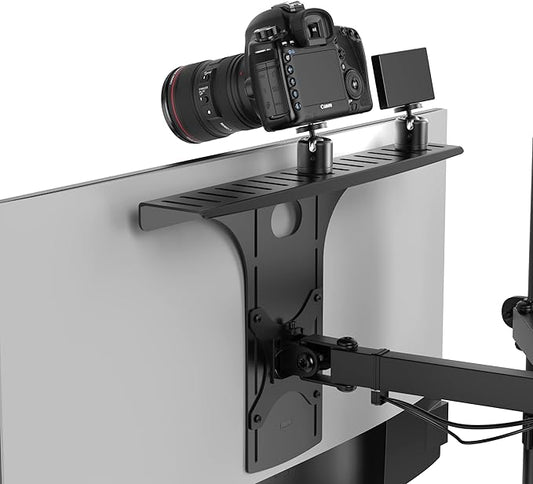 HumanCentric DSLR Monitor Mount Large, Desk Camera Mounting, Light Webcam, Microphone Shelf for Monitor VESA Arm, Replace Clamp Tripods, 100x100mm Patterns, Aluminum, Hardware Included