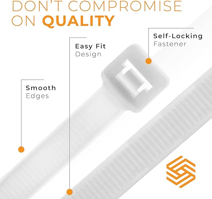 GTSE 14 Inch White/Clear Zip Ties, 100 Pack, 40lb Strength, UV Resistant Long Nylon Long Cable Ties, Self-Locking 14" Tie Wraps