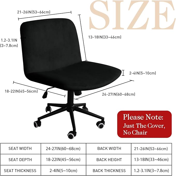 NICEEC Criss Cross Chair Cover Armless Office Dorm Desk Chair Covers Vanity Chair Covers Computer Mid Back Wide Seat Chair Without Arms Protector Spandex Stretch Slipcover Black(No Chair Only Cover)