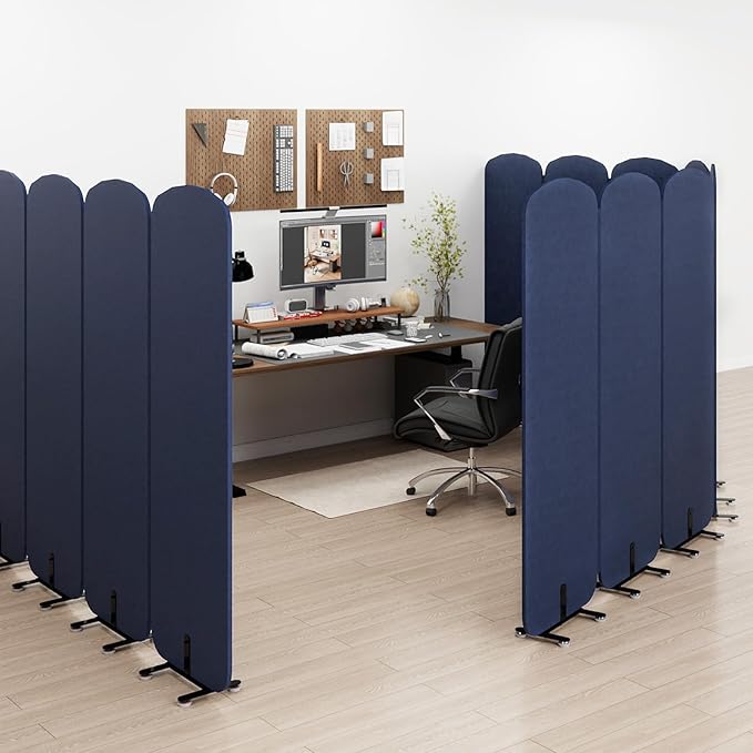 Natwind 5 Panel 122.8 x 71 in Office Room Privacy Protect Space Divider Portable Partition,Wall Folding Cubicle Indoor Freestanding Acoustic Partition Temporary for Office Room, Navy Blue