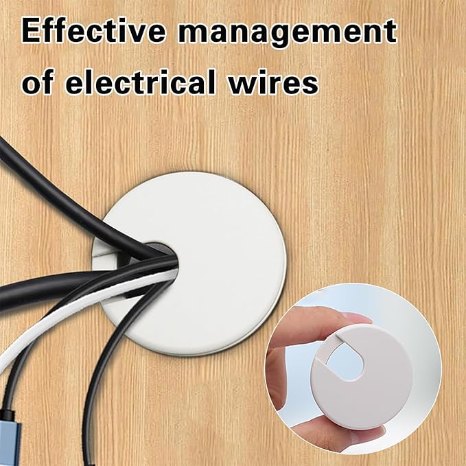 2-Pack 1.5 Inch Desk Grommet, Sturdy ABS Plastic Cable Hole Cover, Detachable Table Wire Organizer for Home & Office Desk – White