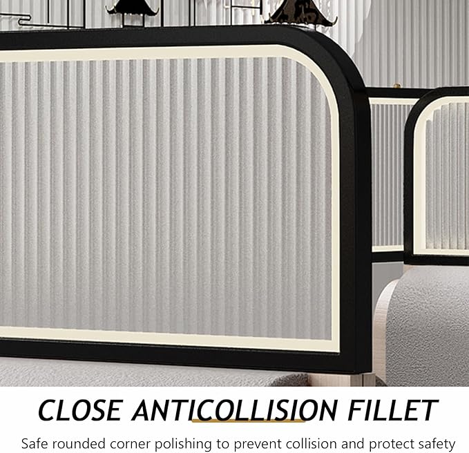 Striped Tempered Glass Dividers for Dining Areas, Metal Hotel Bar Countertop Low Fence Divider, Restaurant Booth Office Privacy Screen Panel Partition