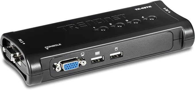 TRENDnet 4-Port USB KVM Switch, TK-407K, Control Up to 4 Computers, Windows, Linux, Mac OS Compliant, 2048 x 1536 VGA Resolution, NDAA & TAA Compliant, KVM Cables Included, Black