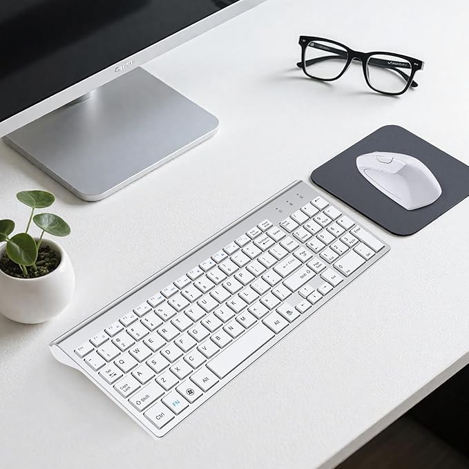 2.4GHz Wireless Vertical Ergonomic Mouse and Keyboard Combo Ultra-Thin Portable Size for PC Desktop Computer Laptop Mac Tablet (A) (Right) (White)