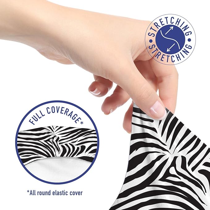 Ambesonne Zebra Print Office Chair Slipcover, Striped Zebra Animal Print Nature Wildlife Inspired Simplistic Illustration, Protective Stretch Decorative Fabric Cover, Standard Size, Black White