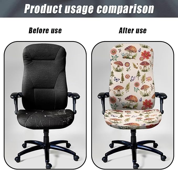 Talayituse Mushroom Butterfly Flower Leaves Print Office Chair Covers, Stretch Computer Chair Cover, Universal Boss Chair Covers Modern Simplism Style High Back Chair Slipcover, Small