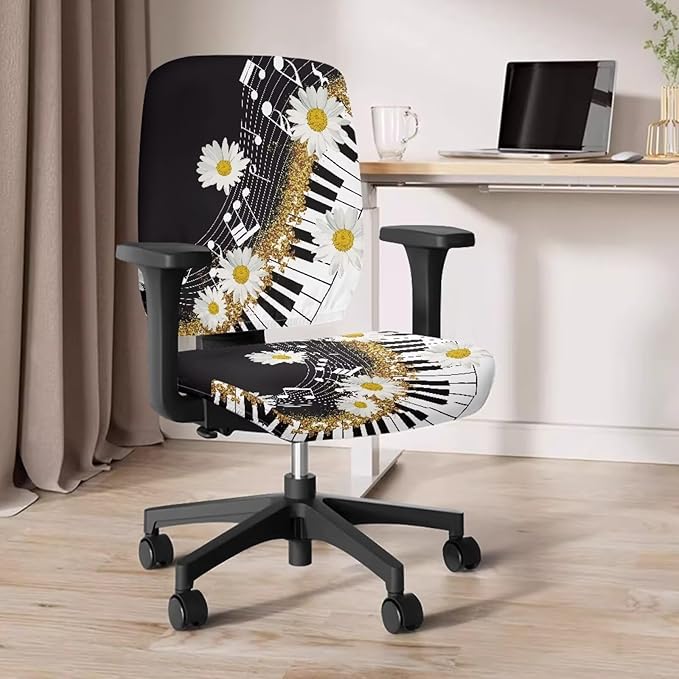 GLENLCWE Daisy Music Piano Chair Covers Universal Stretch Desk Chair Cover Non Slip Computer Chair Slipcovers Washable