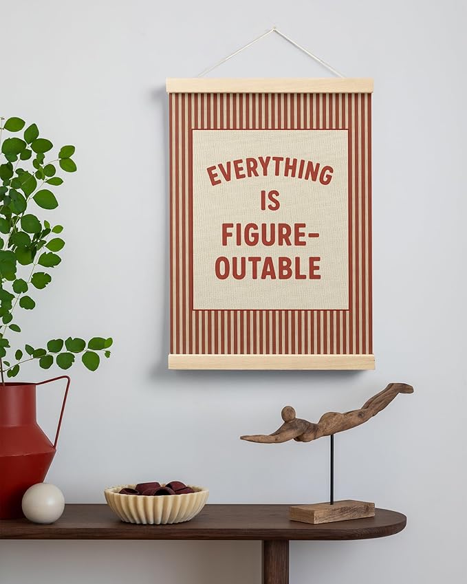 FGFK Everything Is Figureoutable Positive Affirmations Wall Art Poster Hanger Frame, Retro Red Inspirational Canvas Prints Framed Wall Decor for Office Classroom Home Bedroom, 12x16 Inch