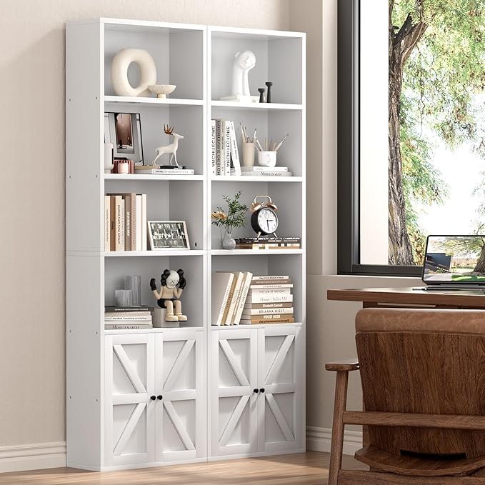 71.5" Tall Farmhouse Bookshelf, 6-Tier Bookcase with Cabinet Doors, Tall Display Shelves with Storage for Home Office, Living Room