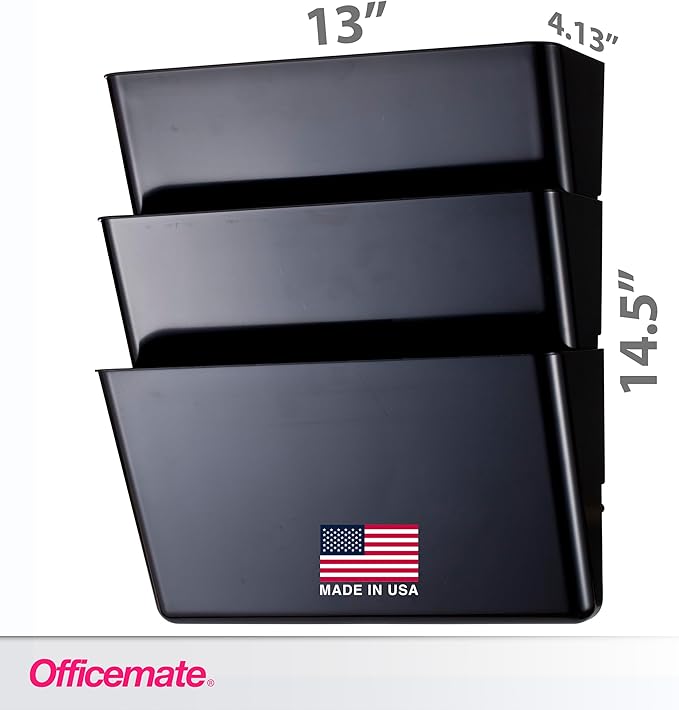 Officemate Letter Size Wall File, Recycled, Black (26092), 14.5" x 13" x 4.1", Set of 3