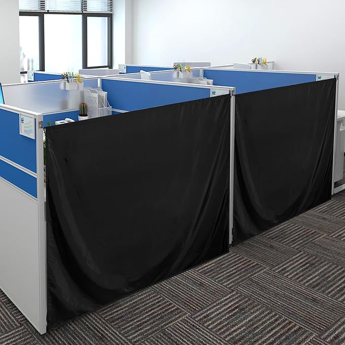 51"x55" Office Privacy Curtain with Hanging Kit - Noise Reducing Partition Screen for Cubicles, Dorms & Home Offices (Black)