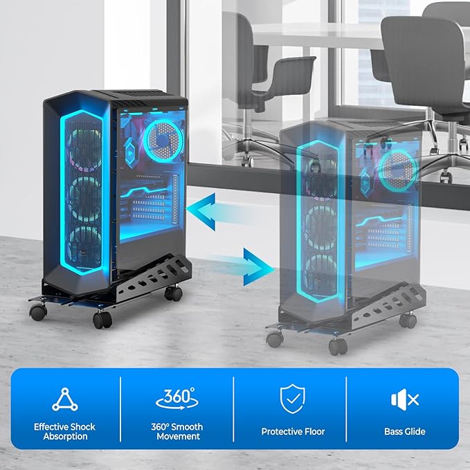 AGPTEK CPU Stand, Computer Tower Stand Adjustable Length(15.7"-20")and Adjustable Width (6.3"-11.8") with 2 Locking Wheels and 2 Caster Wheels, UPC Steel Rolling Stand Computer Stand for Desktop Tower
