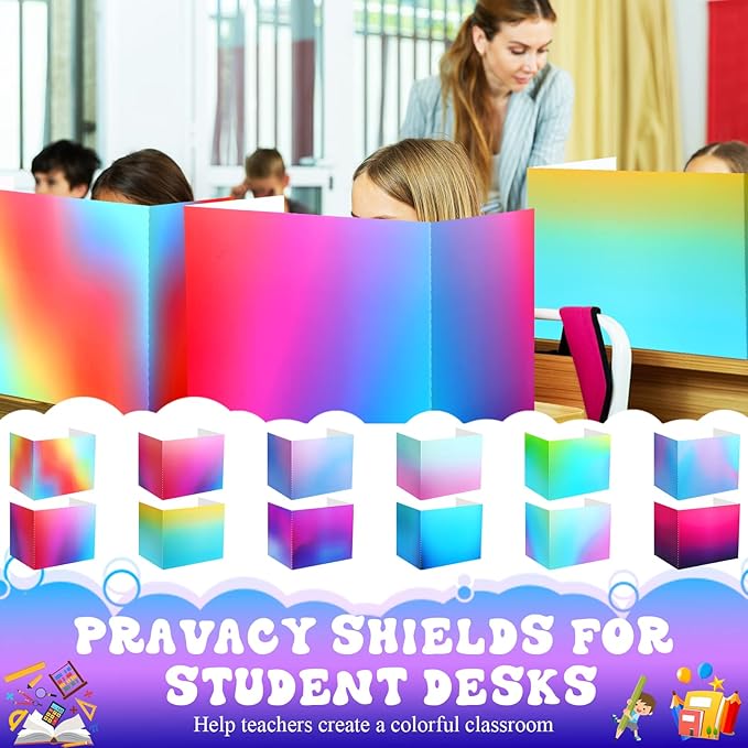 SATINIOR 24 Pcs Privacy Folders for Students, Desk Dividers for Classroom Testing, Student Privacy Boards Classroom Must Have, 12 Colors Study Panel for School Teacher Supplies(Bright Style)