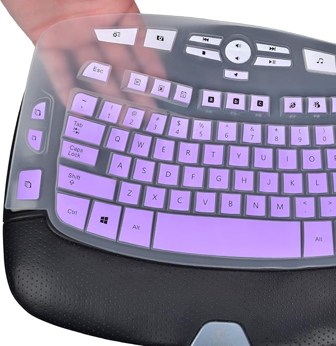 Keyboard Cover Compatile with Logitech K350 MK570 Wireless Wave Keyboard, K350 & MK570 Keyboard Skin Protector - Gradual Purple