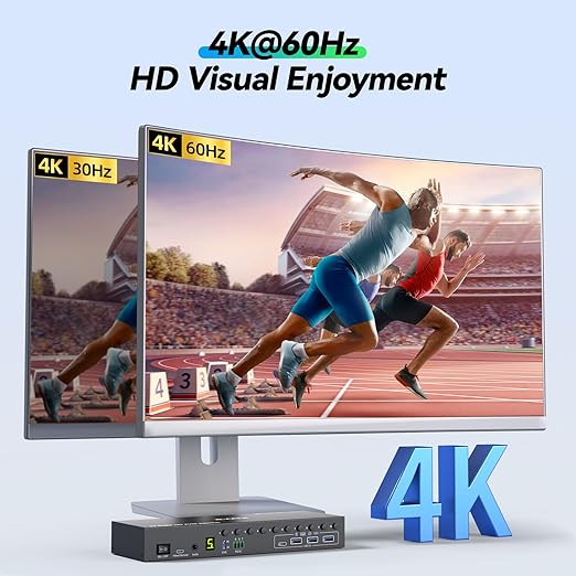 10 Ports HDMI KVM Switch 4K@60Hz EDID Simulation,USB 3.0 KVM Switch for 10 Computers Share 1 Monitor and 4 USB Devices, KVM Switches with Audio RS232 Wired Remote 12V Power and USB Cable