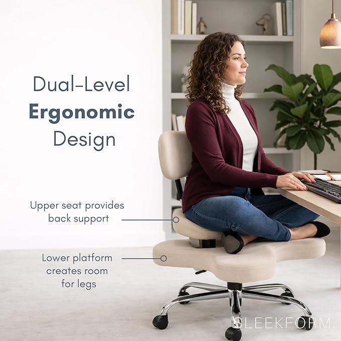 Sleekform Cross Legged Office Chair with Wheels, Meditation Desk Chair Adjustable Height - Great for Yoga, Criss Cross Lounging, Comfy ADHD Seat for Adults & Ergonomic Kneeling at Home Office Desk