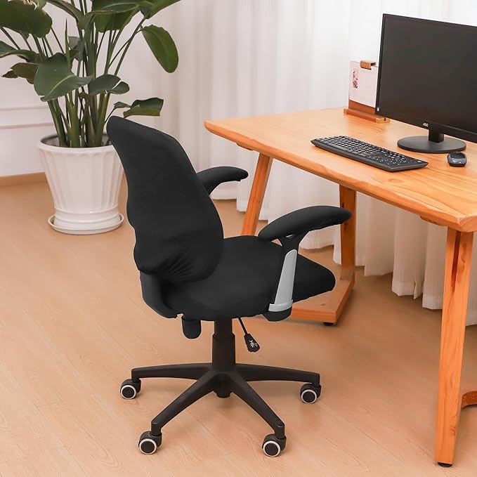 Office Chair 4 Pieces Seat and Back Cover with Armrest Covers Stretch Black Split Office Desk Chair Slipcovers Washable